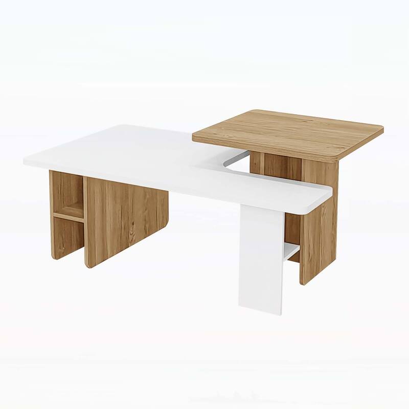 Versatile Set of 2 Nesting Rectangle Coffee Tables for Farmhouse Living Room