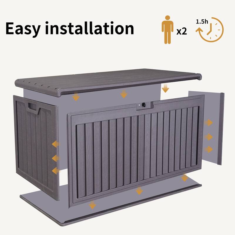 Dual-Wall Resin Outdoor Deck Box Plastic Patio Storage Box Lockable Storage Containers with Side Handles for Patio Furniture