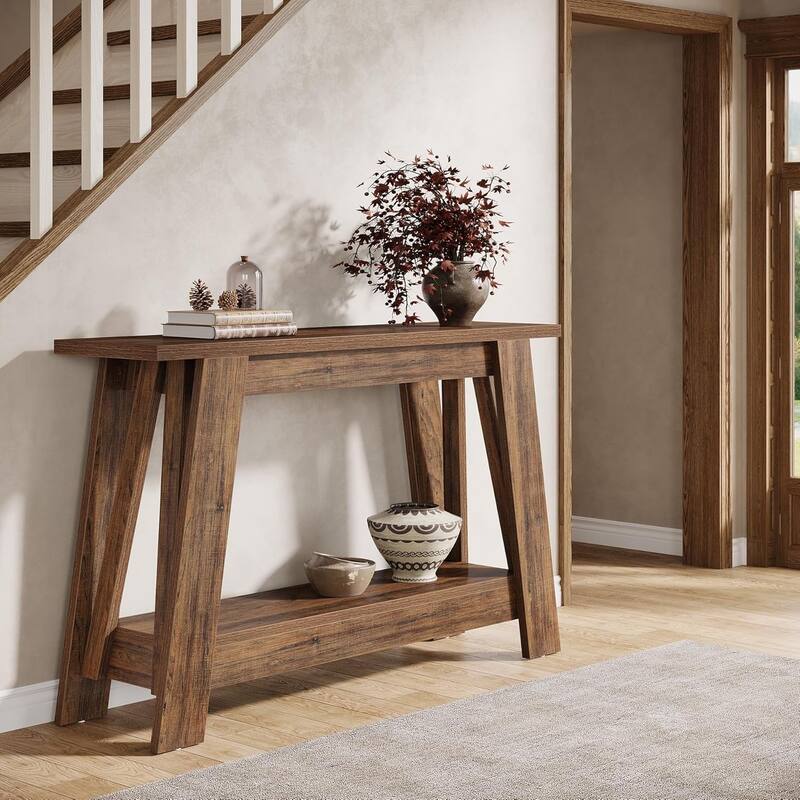 41.3" Farmhouse Console Table with Storage, 2-Tier Rustic Narrow Wooden Entryway Table for Living Room, Hallway, Foyer