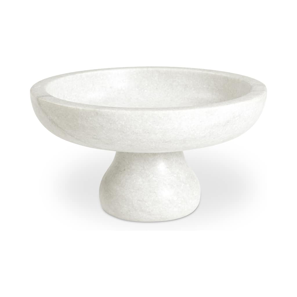 Winslow Bowl, Rajnagar White Marble, Artisan-Made, Classic Pedestal Form, White