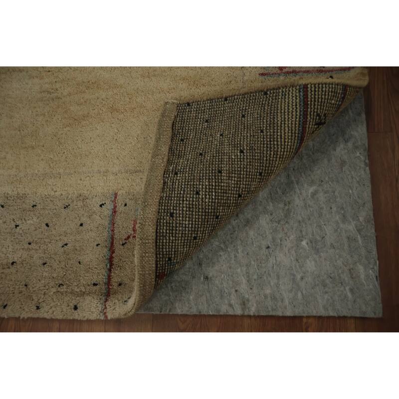 Hand Knotted Oriental 100% Wool Carpet Modern Bordered Yellow & Gold Gabbeh Area Rug - 6' 0'' X 3' 11''