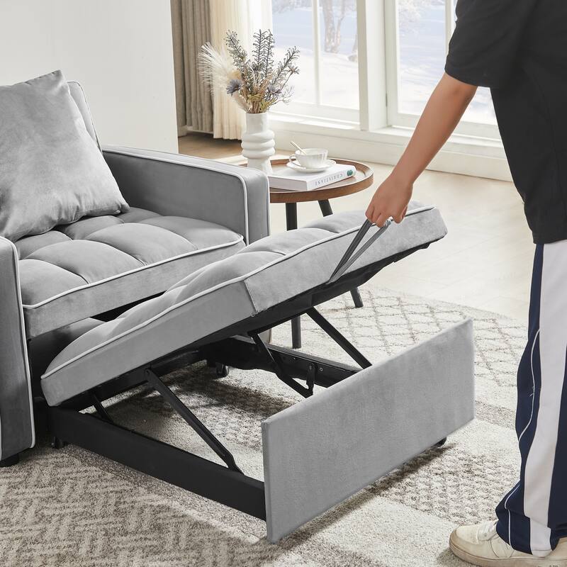 Multifunctional Velvet Sleeper Sofa Chair - Convertible Couch, Chaise & Ottoman