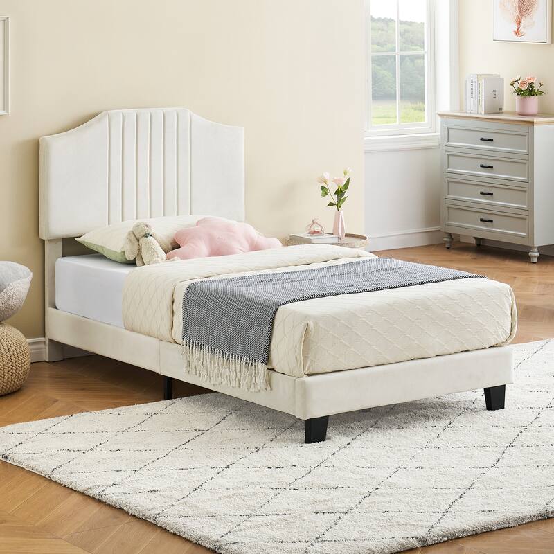 Twin Bed Frame for Kids, Upholstered Platform Bed Frame with Headboard