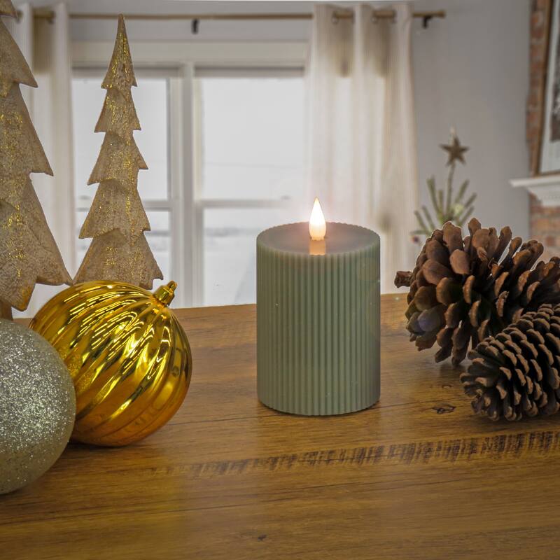 HGTV Home Collection Georgetown Real Motion 5 in Flameless Candle With Remote Green LED - 5 in