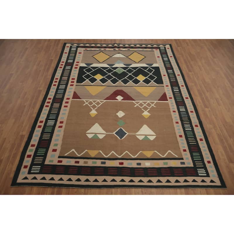 Hand Woven Oriental 100% Wool Carpet Southwestern Tribal Brown Kilim Area Rug - 11' 4'' X 8' 5''