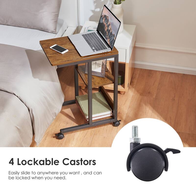 Anmytek Industrial Rolling Side Table with Lockable Wheels Multi Tier Storage Mobile Laptop Desk Snack Cart