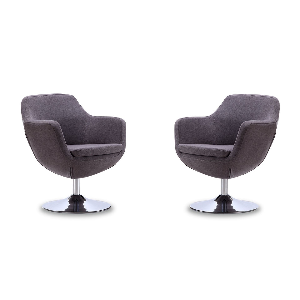 Manhattan Comfort Caisson Polished Chrome Faux Leather Swivel Accent Chair (Set of 2)