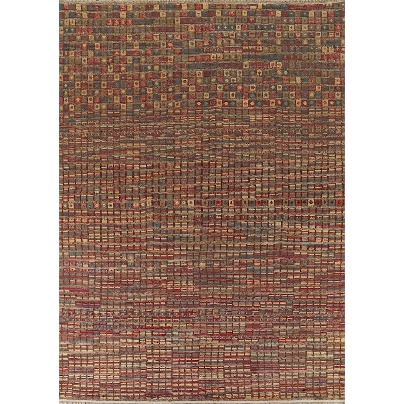 All-Over Checkered Moroccan Modern Area Rug Hand-Knotted Wool Carpet - 7'10"x 10'2"