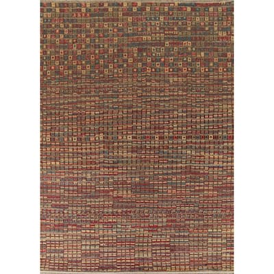 All-Over Checkered Moroccan Modern Area Rug Hand-Knotted Wool Carpet - 7'10"x 10'2"