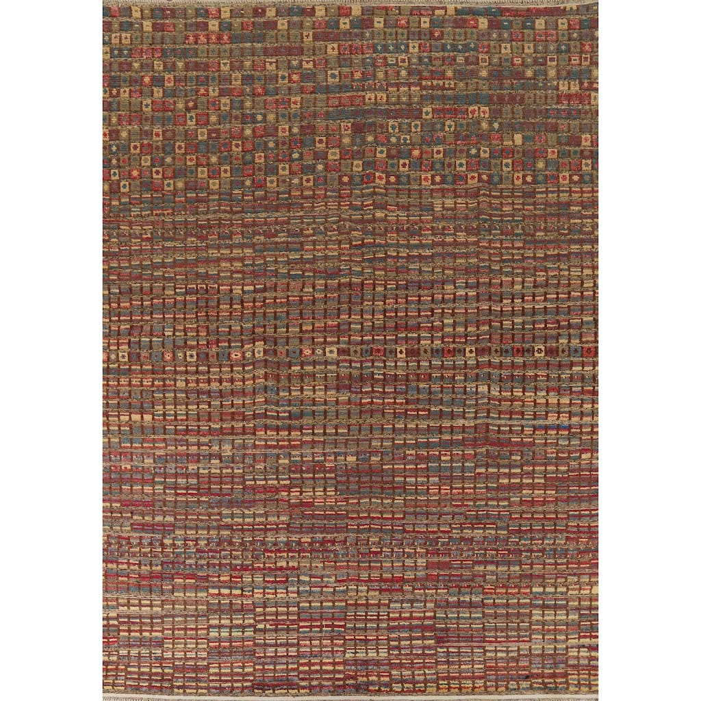 All-Over Checkered Moroccan Modern Area Rug Hand-Knotted Wool Carpet - 7'10"x 10'2"