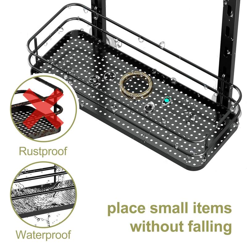 Adjustable Hanging Over the Shower Door Caddy,Bathroom Organizer Shelf Storage with 4 Hooks for Razor - Black-4 Pack