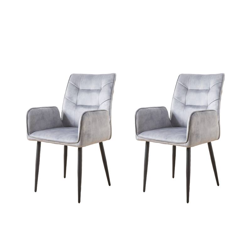 2 Piece Velvet Armrest Dining Chair with Cushions, Metal Legs, Anti-Scratch Feet for Dining Room Kitchen Bedroom Living Room