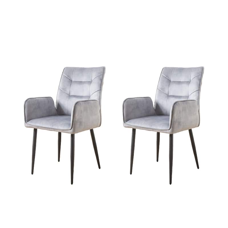 Modern Velvet Dining Chairs 2-Piece Set - Soft Cushioned Seats with Iron Frames in Mustard