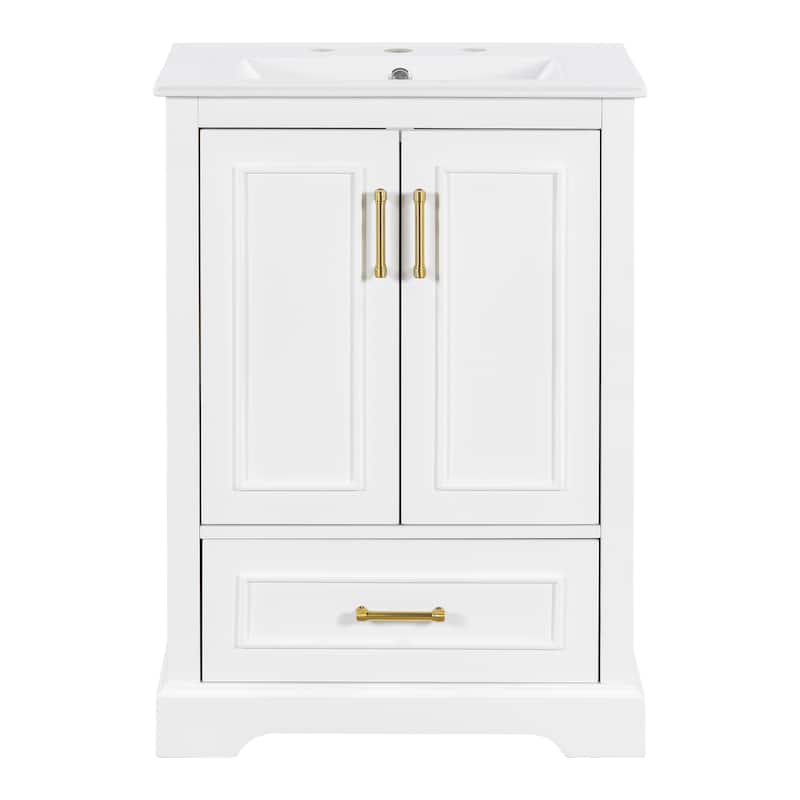 24"Bathroom Vanity With Sink,1 Divided Drawer And 2 Soft Close Doors With Double Shelf On The Door