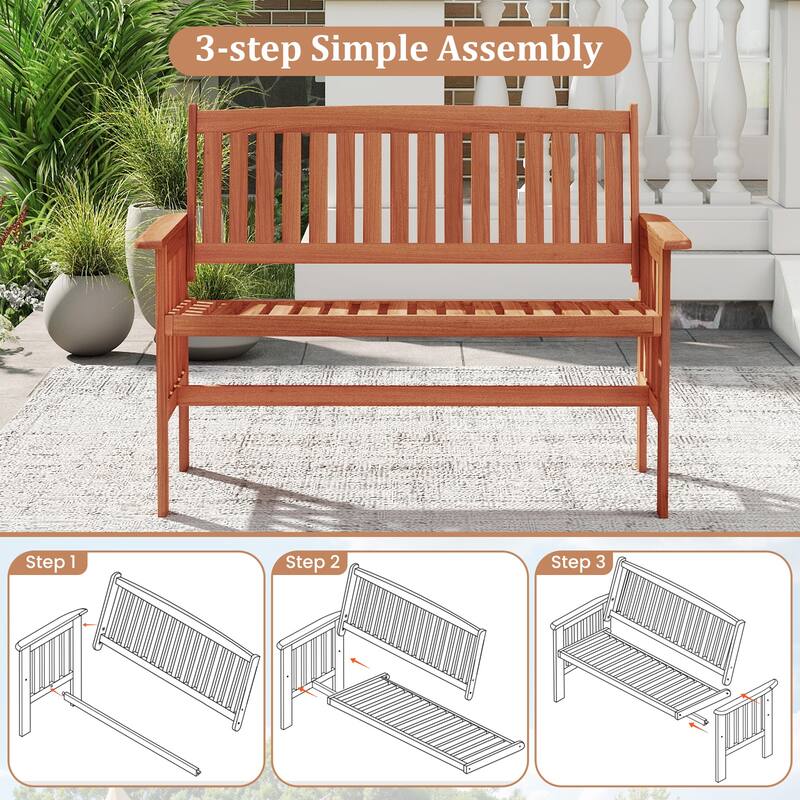 Gymax Outdoor Wood Garden Bench w/Backrest Armrests & Slatted Seat for