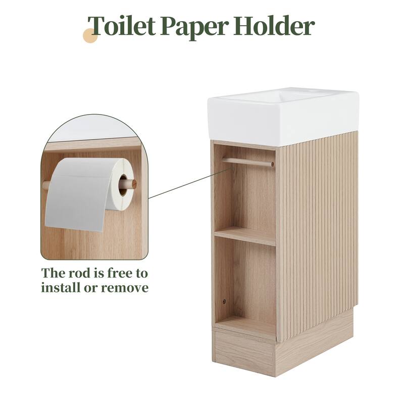 Grey 18.6" Bathroom Vanity with Undermount Sink, Two-Tier Shelf, Cabinet, and Toilet Paper Holder, Left or Right Install