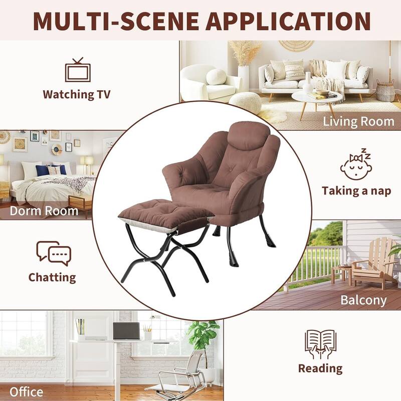 Modern Accent Comfy Lazy Sofa Chair with Ottoman for Bedroom or Living Room