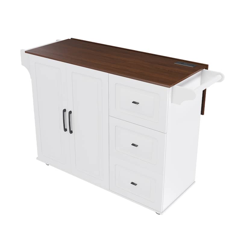 Kitchen Island Cart with Foldable Tabletop & Drop Leaf - Mobile Breakfast Bar on Wheels with Wood Top and Storage