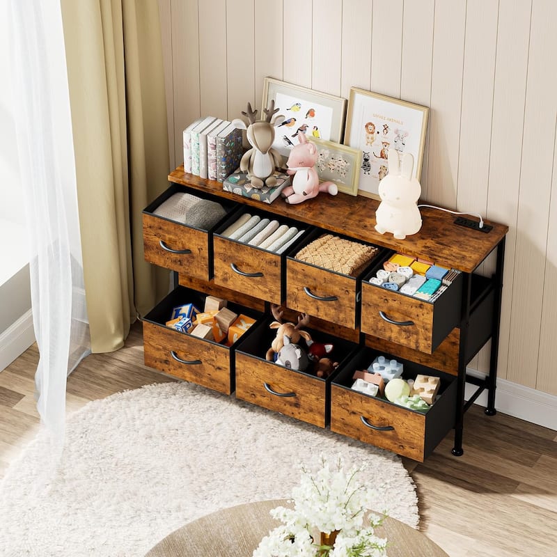 10 Drawer Dresser Fabric 43.3" TV Stand Power Outlet Chest of Drawers