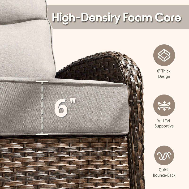 Luna 3-Seat Wicker Patio Sofa with 6-Inch Thick Cushions and 2 Ottomans