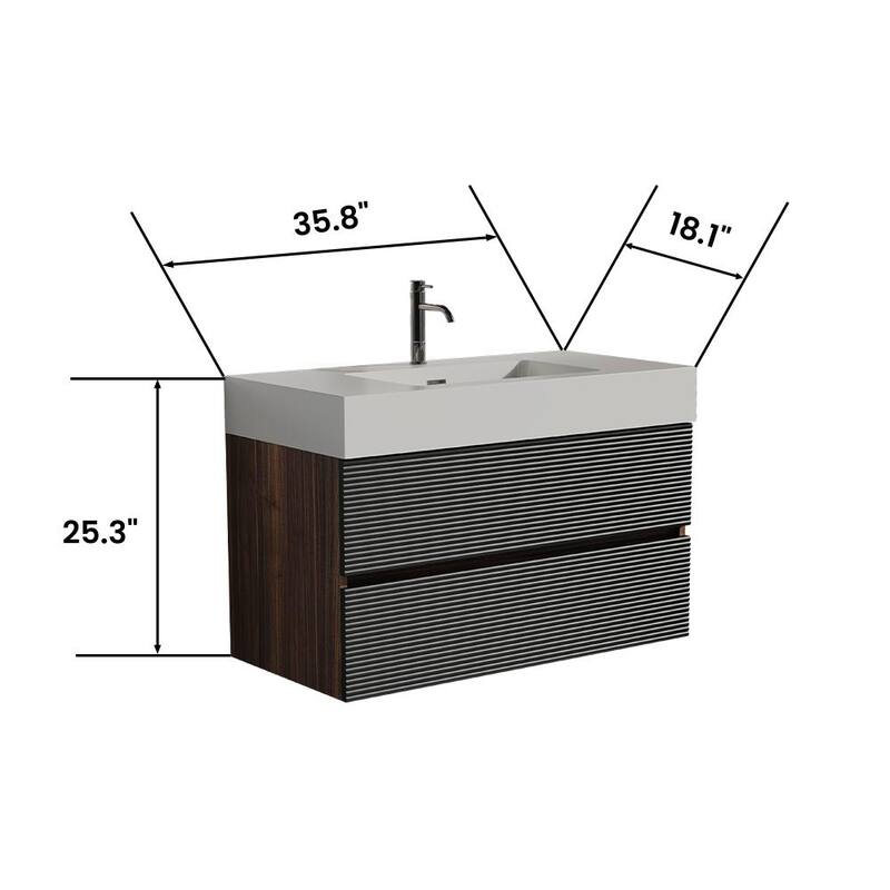 Wall Mounted Bathroom Vanity with Solid Surface Sink and Soft Drawers