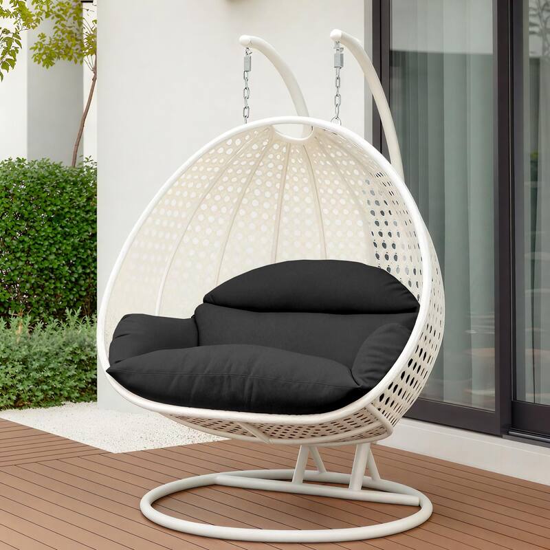Egg Shaped 2-Person Swing Chair Set with Iron Stand Removable and Washable Cushion for Indoor Outdoor
