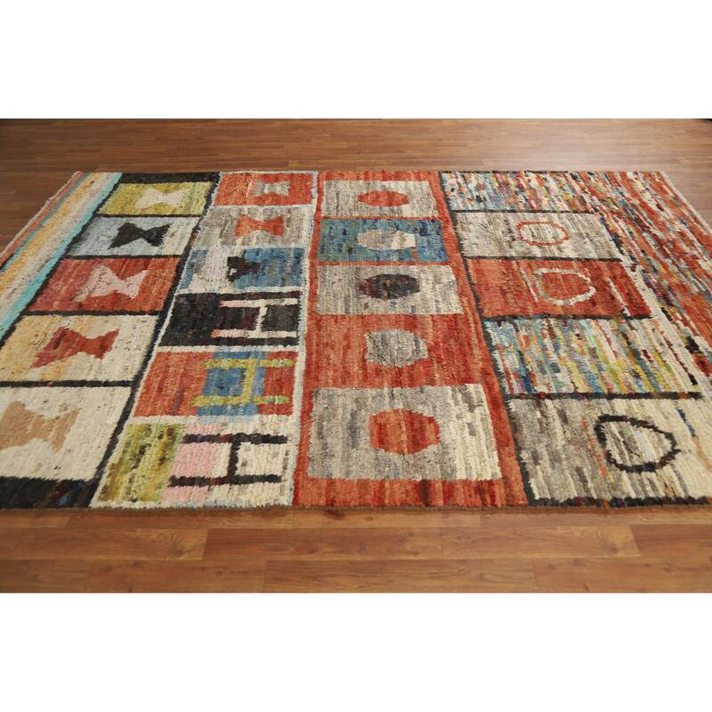Geometric Moroccan Oriental Rug Hand-Knotted Oriental Wool Carpet - 6'6" x 9'7"