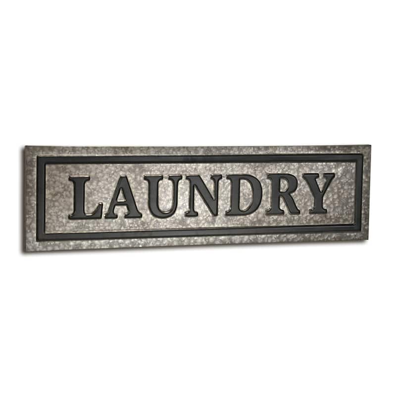 HomeRoots 10" X 36" Gray Laundry Galvanized Metal Wall Decor