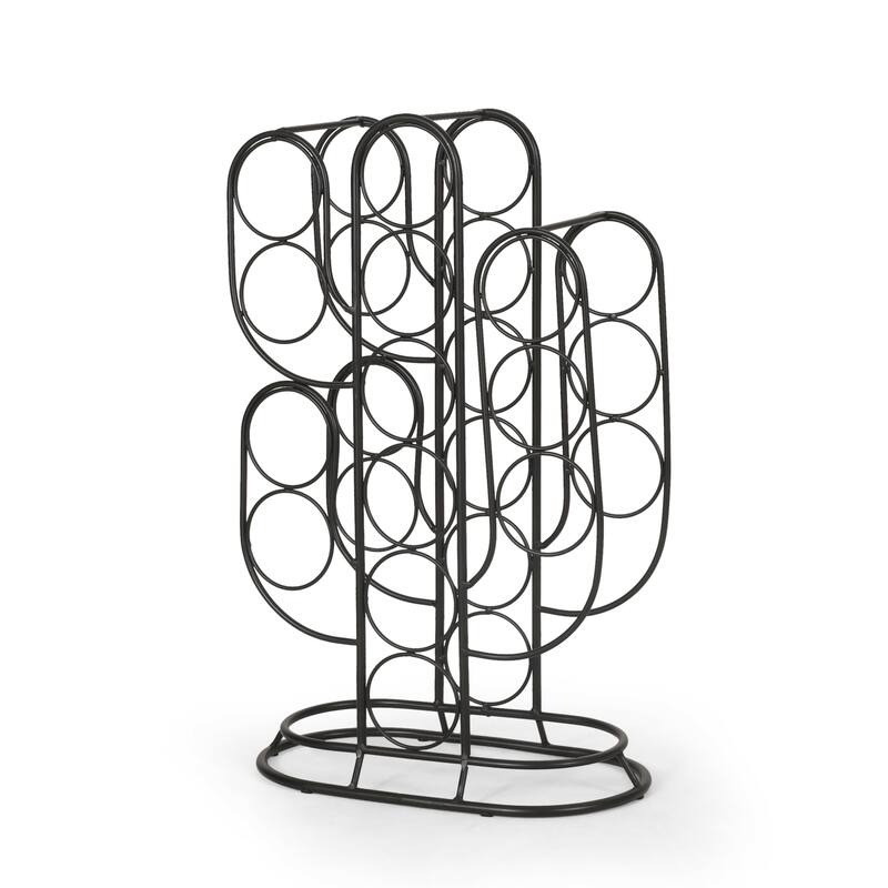 Anmytek Matte Black Cactus Shaped Metal Freestanding Wine Rack Holds 13 Bottles for Home Bar Countertop Display