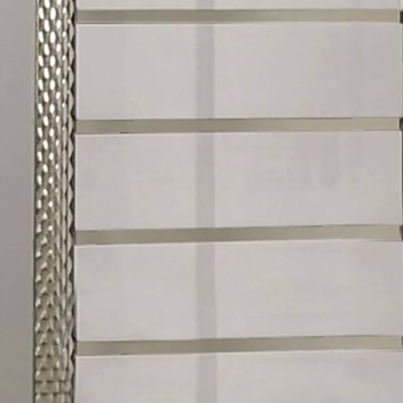 Vino 5 Drawer Tall Dresser Chest, Plinth Base Gray Wood with Silver Trim