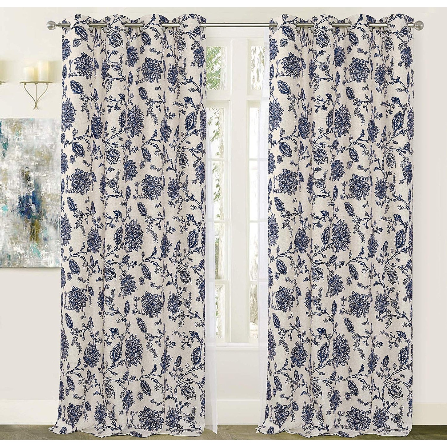 Jacobean Floral Lined Rod Pocket Curtains