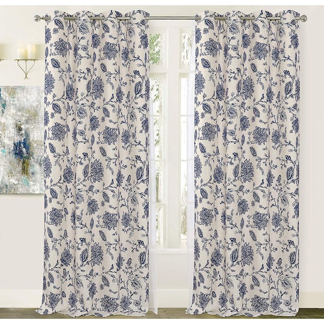 Porch & Den Oleson Jacobean Floral Linen Blend Blackout Curtain Panel