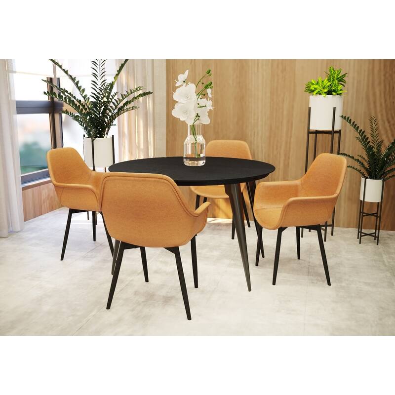 Markley Mid-Century Modern Upholstered Distressed Leather Dining Chair with Comfy Curved Seat & Strong Powder-Coated Metal Legs