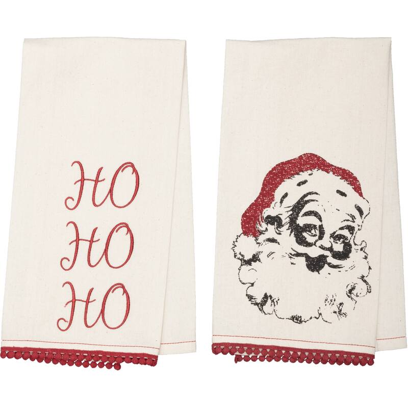 Chenille Christmas Ho Ho Ho Bleached White Muslin Tea Towel Set of 2 19x28 - Tea Towel 28x19