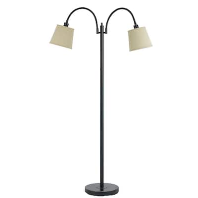 80 Watt Metal Floor Lamp with Dual Gooseneck and Uno Style Shades, Black