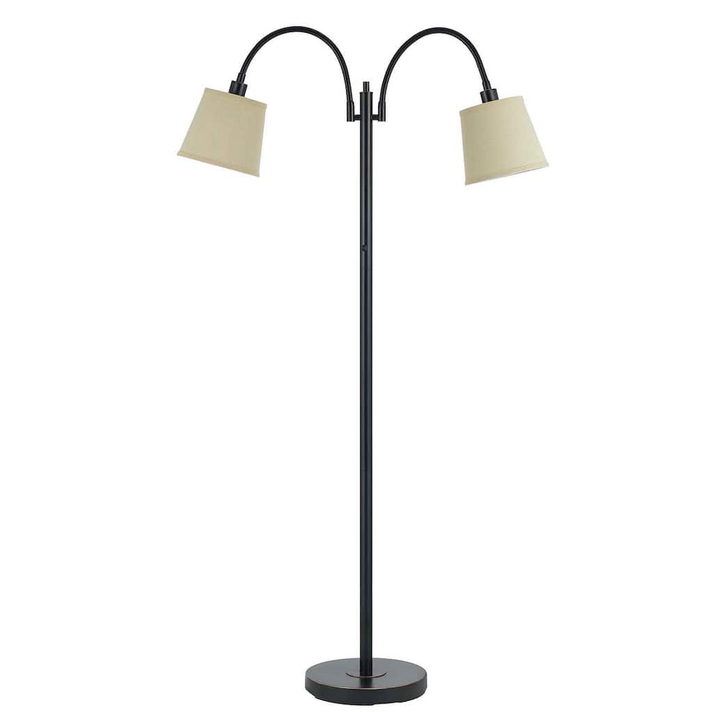 80 Watt Metal Floor Lamp with Dual Gooseneck and Uno Style Shades, Black
