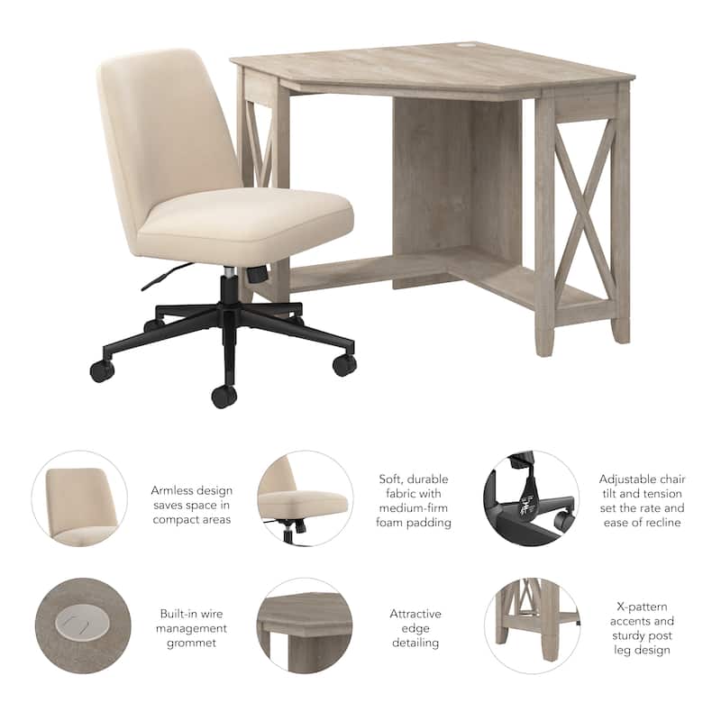 Bush Furniture Key West 34W x 34D Small Corner Desk and Chair Set