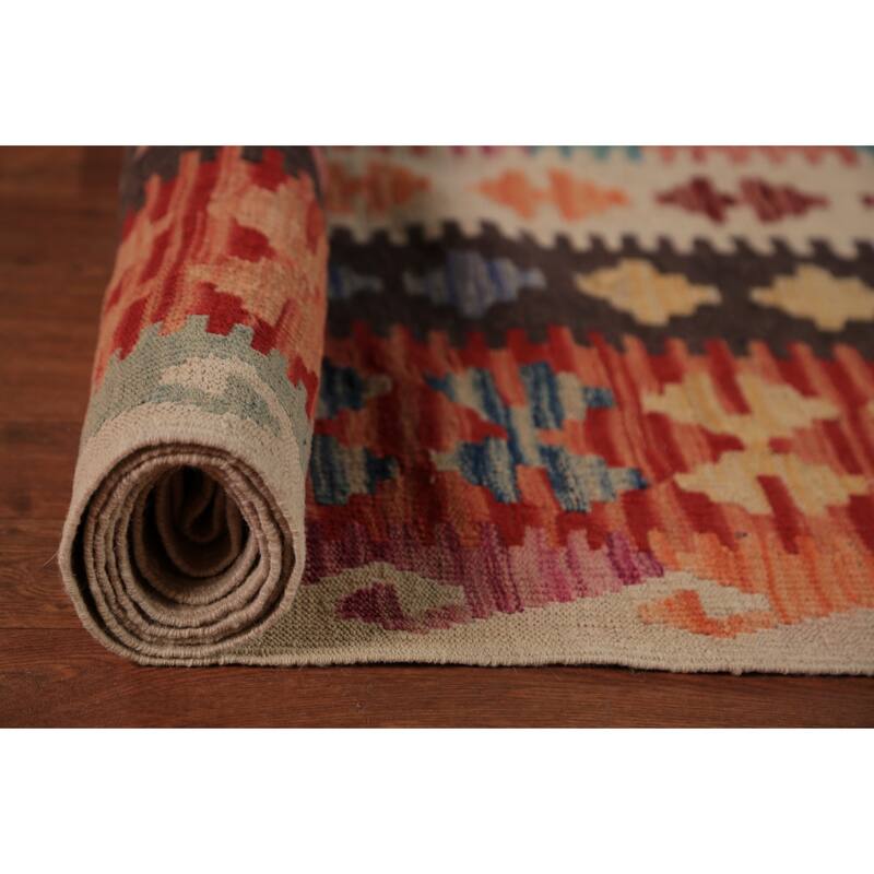 Geometric Kilim Oriental Large Rug Wool Carpet - 10'0"x 16'2"