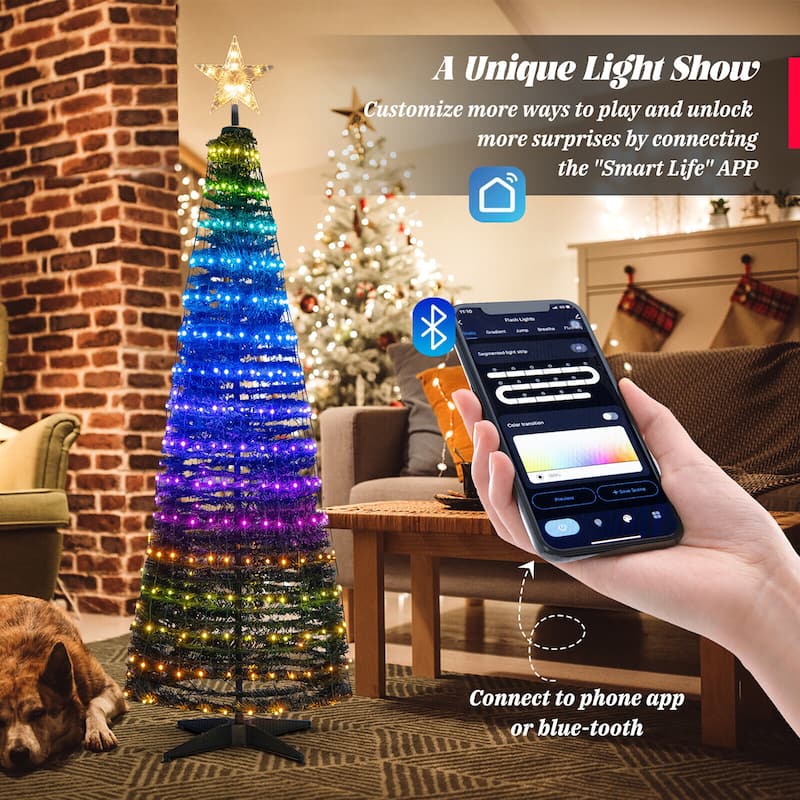 Gymax 6FT Retractable Smart Celebration Christmas Tree Pop-Up Decor w/