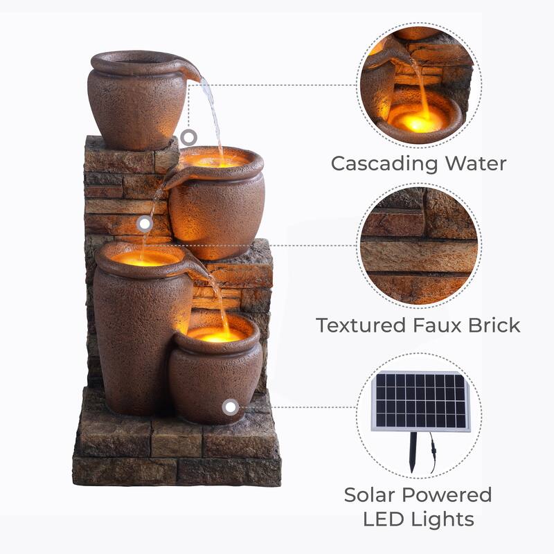 Teamson Home 30.71" 4-Tier Solar-Powered Outdoor Water Fountain