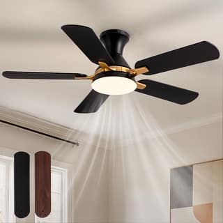 Industrial Smart LED Flush Mount Ceiling Fan with Dual Blade Finishes