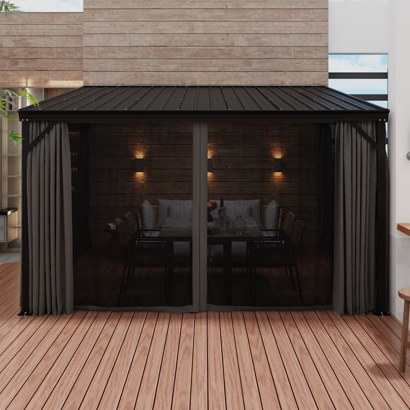 Aluminum Patio Gazebo Curtains Mosquito Netting Outdoor Canopy Backyard Poolside Garage Door