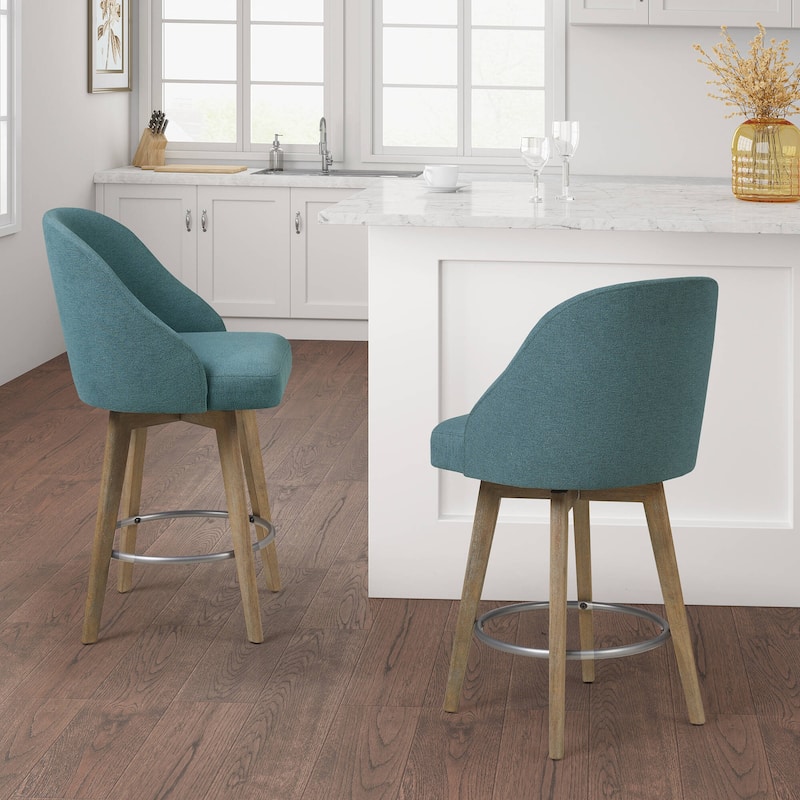 Madison Park Pearce Swivel Upholstered Counter Stool with Solid Wood Legs & Metal Footrest
