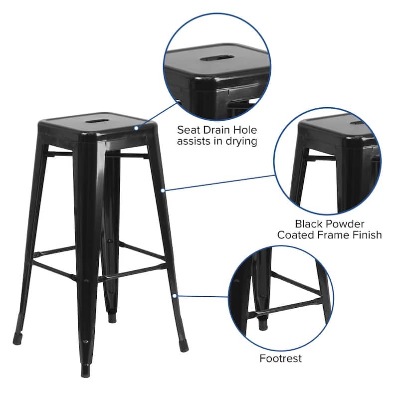 4 Pack 30" High Backless Metal Indoor-Outdoor Barstool with Square Seat
