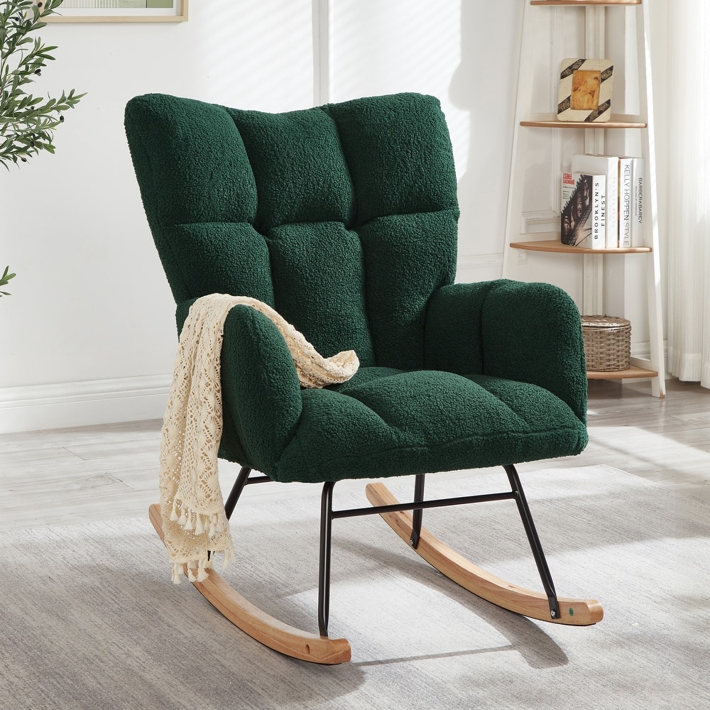 Glider Chair for Living Room Tufted Upholstered Teddy Fabric Rocking Chair with Metal Frame Accent Chair