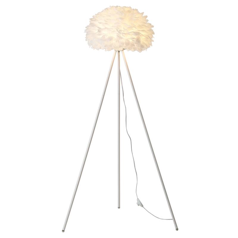 1-Light White Floor Lamp With A White Goose Feather Ball