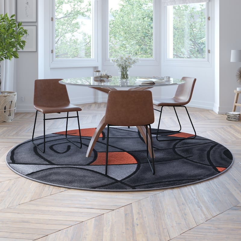 Modern Olefin Accent Area Rug - Abstract Pattern - 7' Round - Orange