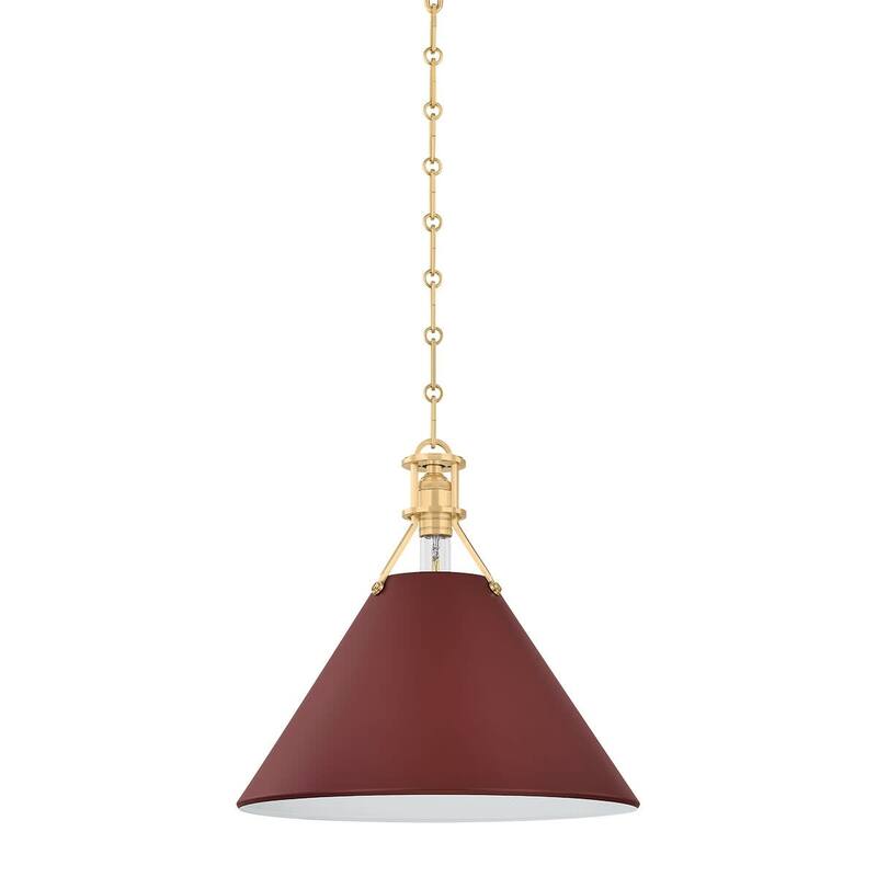 Hudson Valley Lighting Painted No.2 16" Wide Pendant - Aged Brass / Soft Crimson