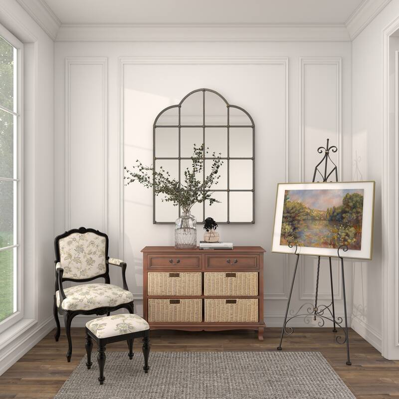 Black Metal Tall Adjustable Scroll Display Easel with Gold Accents