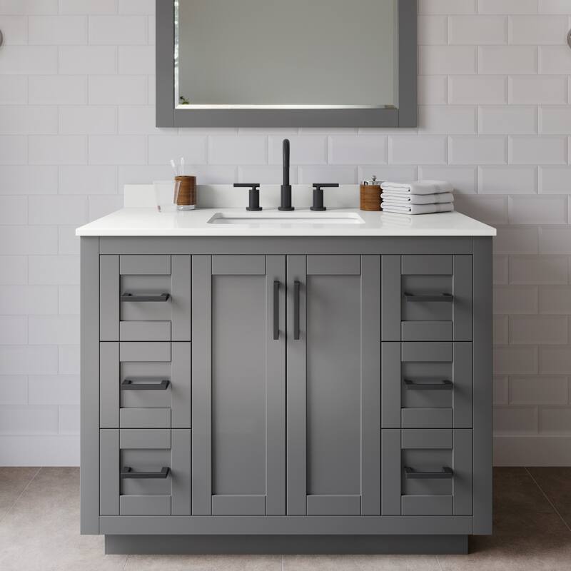 Wyndham Collection WCF292942S-QTZ-US3MXX Miranda 42" Free Standing - Dark Gray / White Quartz Top / Matte Black
